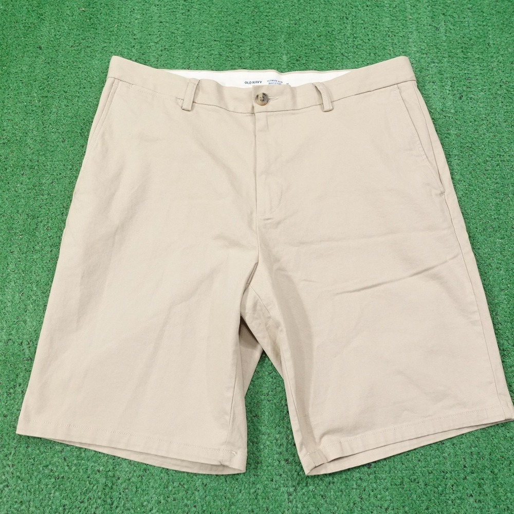 Old Navy Shorts Mens 36 Beige Chino Cotton Spandex Ultimate Slim‎ Built in Flex